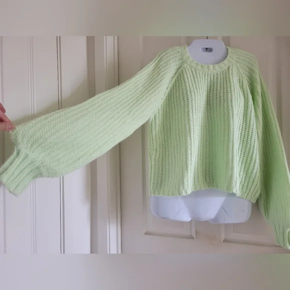 Wild Fable | NWT Oversized Bright Lime Green Lightweight Chunky Knit Sweater - Picture 7 of 12